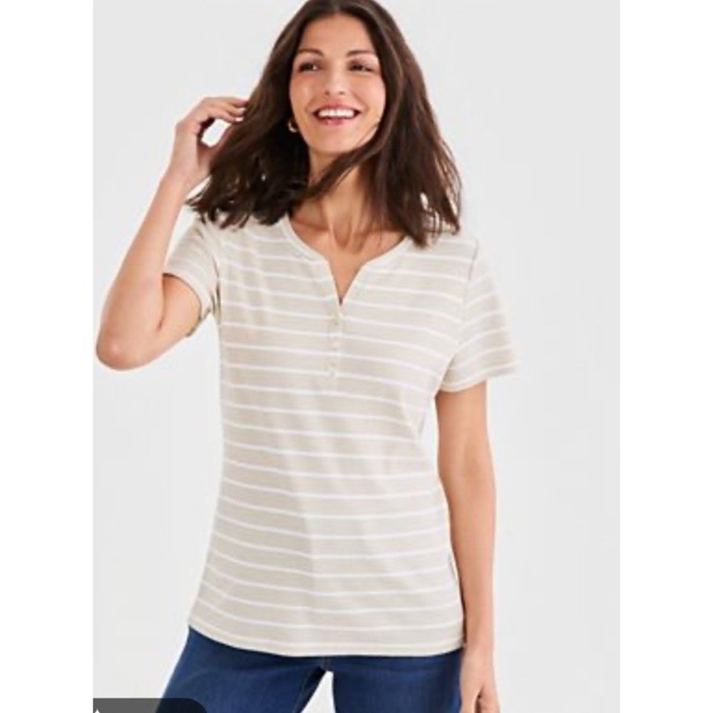 Style&Co Stripe Print Short-Sleeve Henley Knit Top NWT SIZE M